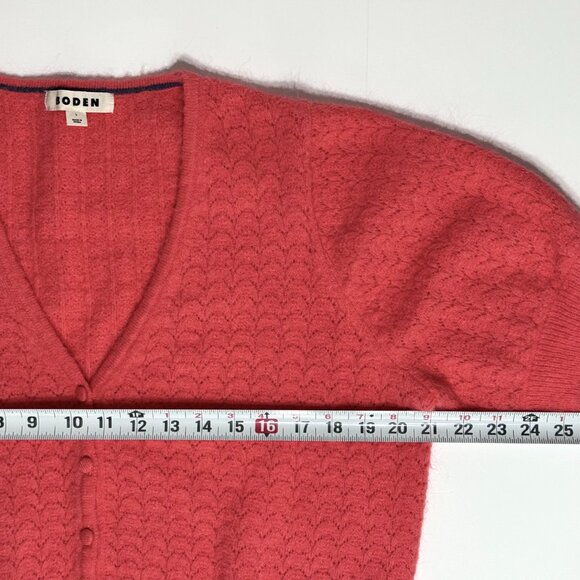 Boden Cropped Wool Mohair Coral Pink Cardigan Knit Sweater Short Sleeve - Picture 10 of 11